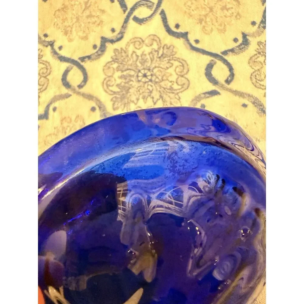 Vintage Cobalt Blue Glass Rabbit Bunny Dish Plate Pressed Glass 4.5”